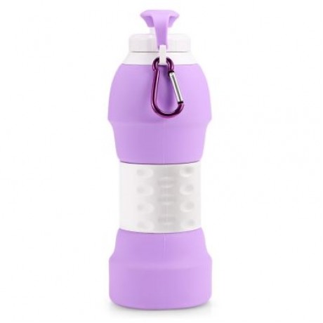 Platinum Silicone Foldable Portable Drinking Water Bottle 580ML Large Capacity (PURPLE)