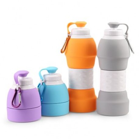 Platinum Silicone Foldable Portable Drinking Water Bottle 580ML Large Capacity (PURPLE)