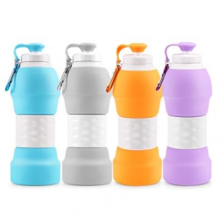 Platinum Silicone Foldable Portable Drinking Water Bottle 580ML Large Capacity (PURPLE)