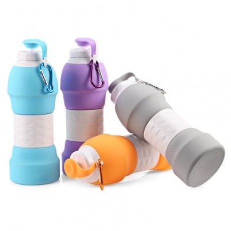 Platinum Silicone Foldable Portable Drinking Water Bottle 580ML Large Capacity (PURPLE)