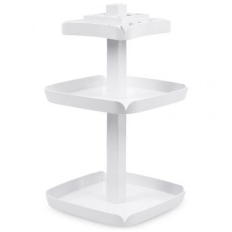 Multifunctional Cosmetics Makeup 3-layer Rotatable Storage Box Holder (WHITE)