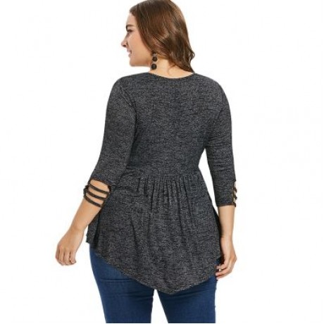 Plus Size Ladder Cut Out A Line T-shirt (DARK GRAY)