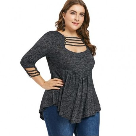 Plus Size Ladder Cut Out A Line T-shirt (DARK GRAY)