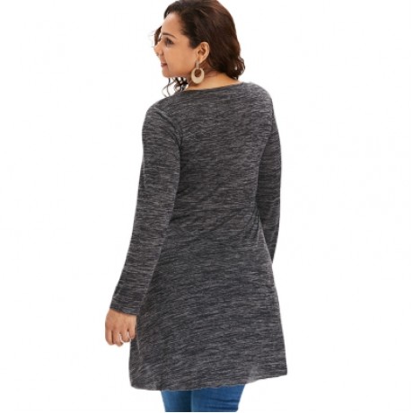 Plus Size Deep V Neck Long Sleeve T-shirt (BLACK)