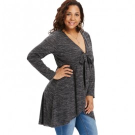 Plus Size Deep V Neck Long Sleeve T-shirt (BLACK)