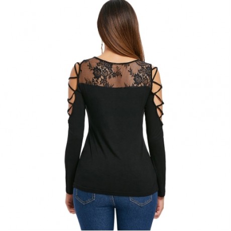 Cold Shoulder Criss Cross T-shirt (BLACK)