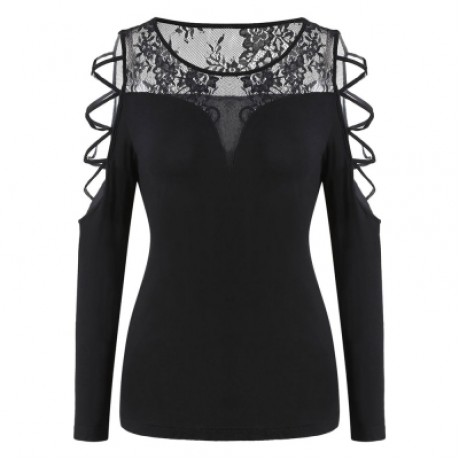 Cold Shoulder Criss Cross T-shirt (BLACK)