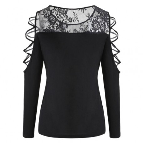 Cold Shoulder Criss Cross T-shirt (BLACK)