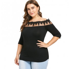 Plus Size Off The Shoulder Scalloped T-shirt (BLACK)