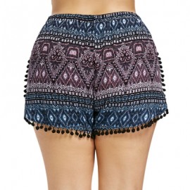 Plus Size Ethnic Print Tassel Shorts (BLACK)