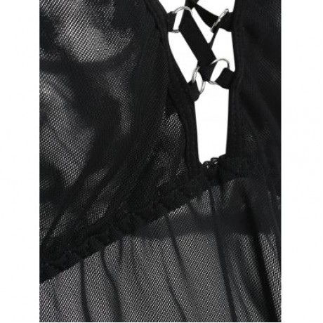 Plus Size See Through Lingerie Chemise (BLACK)