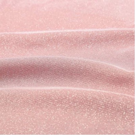 Round Collar Short Sleeve Loose Metallic Yarn Women T-shirt (LIGHT PINK)