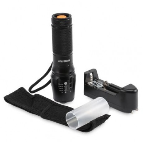 PROBE SHINY Handheld Portable LED Flashlight Zoomable Ultra Bright (BLACK)