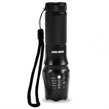 PROBE SHINY Handheld Portable LED Flashlight Zoomable Ultra Bright (BLACK)