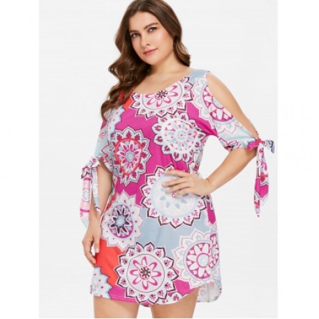 Plus Size Casual Print Knee Length Dress (MULTI)