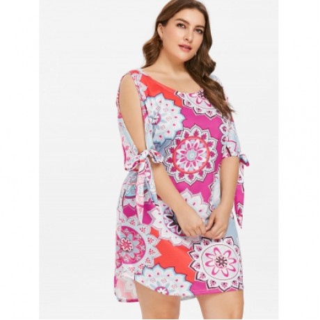 Plus Size Casual Print Knee Length Dress (MULTI)