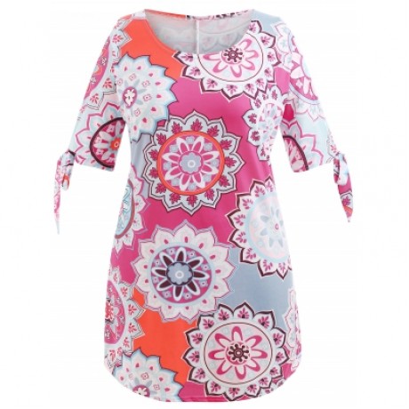 Plus Size Casual Print Knee Length Dress (MULTI)