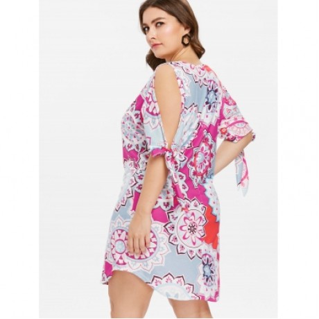 Plus Size Casual Print Knee Length Dress (MULTI)