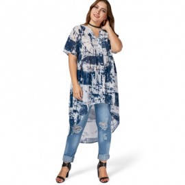 Printed High Low Chiffon Plus Size Top (BLUE)