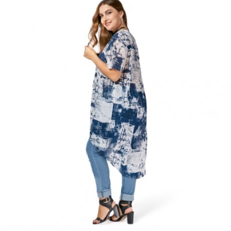 Printed High Low Chiffon Plus Size Top (BLUE)