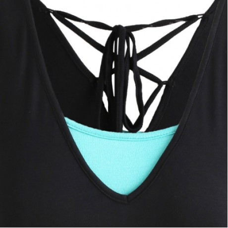Lacing Sleeveless Two Piece Tops (BLACK)