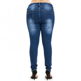 Plus Size Ripped High Waisted Jeans (DENIM DARK BLUE)