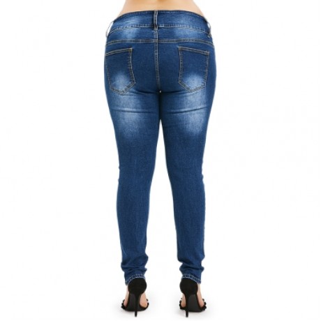 Plus Size Ripped High Waisted Jeans (DENIM DARK BLUE)