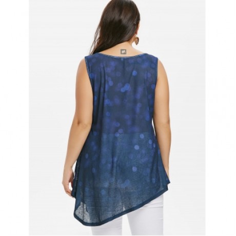 Plus Size Polka Dot Asymmetric Tank Top (BLUEBERRY BLUE)