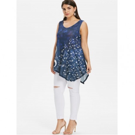 Plus Size Polka Dot Asymmetric Tank Top (BLUEBERRY BLUE)