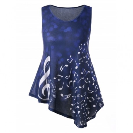 Plus Size Polka Dot Asymmetric Tank Top (BLUEBERRY BLUE)