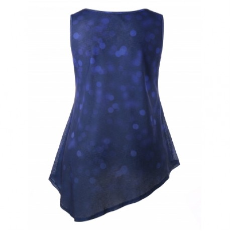 Plus Size Polka Dot Asymmetric Tank Top (BLUEBERRY BLUE)
