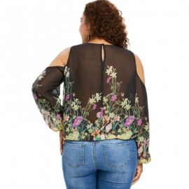 Plus Size Cold Shoulder Lace Trim Floral Sheer Blouse (BLACK)