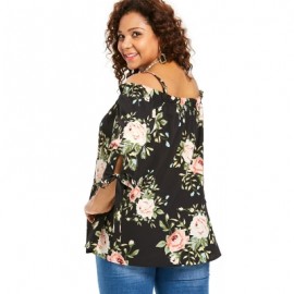 Plus Size Floral Tie Sleeve Blouse (BLACK)