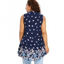 Plus Size Buttoned Floral Tank Top (DEEP BLUE)