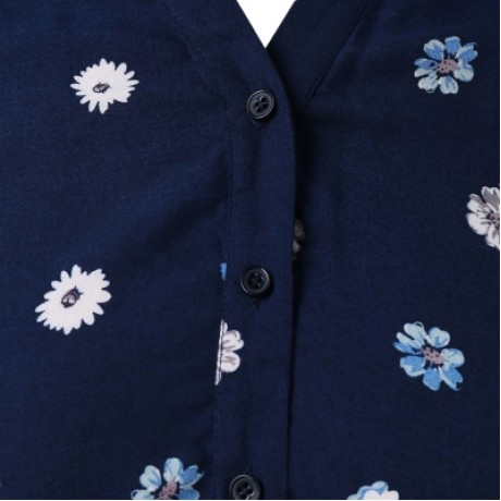 Plus Size Buttoned Floral Tank Top (DEEP BLUE)