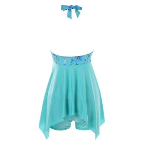 Daisy Printed Empire Waist Handkerchief Tankini (LIGHT SEA GREEN)