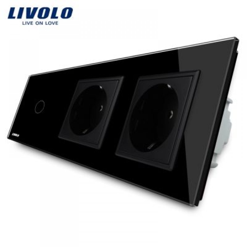 LIVOLO 16A Power Socket Wall Sockets with Touch Switch Glass Panel (BLACK)