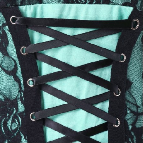 Plus Size Ruffle Trim Lace Up Floral Tank Top (MINT GREEN)