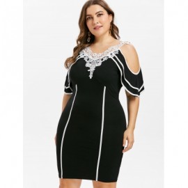 Plus Size Cold Shoulder Knee Length Fitted Dress (BLACK)
