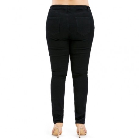 Plus Size Frayed Embroidery Applique Jeans (BLACK)