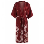 Half Sleeve Crane Sleeping Robe (RED WINE)