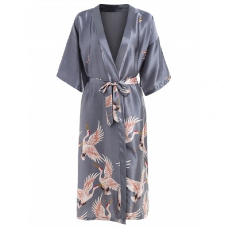 Half Sleeve Crane Sleeping Robe (BLUE GRAY)