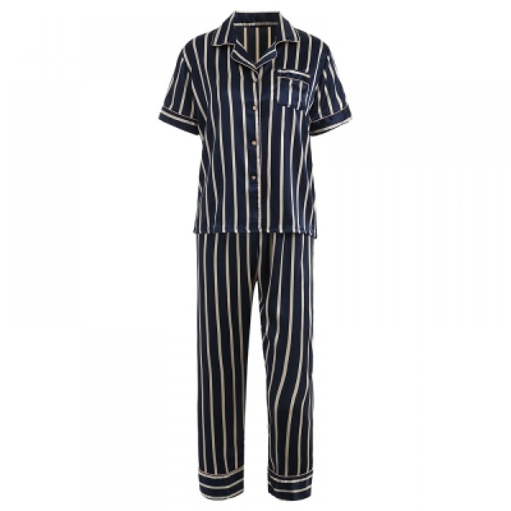 Striped Printed Sleepwear Suit (CADETBLUE)