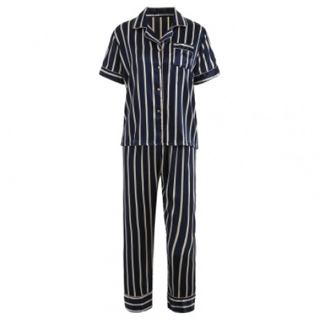 Striped Printed Sleepwear Suit (CADETBLUE)