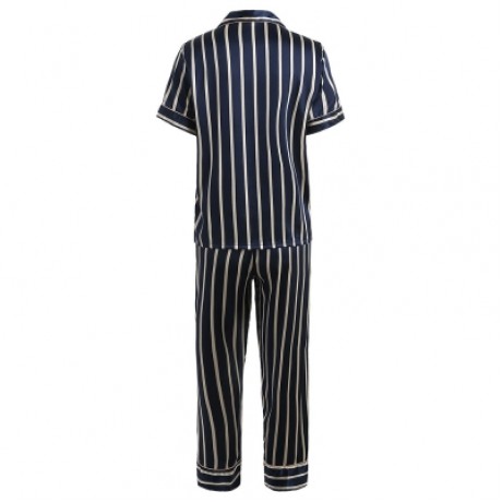 Striped Printed Sleepwear Suit (CADETBLUE)