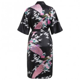 Flower Print Sleeping Robe with Belt (BLACK)