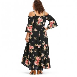 Plus Size Floral Cold Shoulder Ruffle Dress (BLACK)