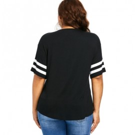 Letter Print Plus Size Criss Cross Color Blocking T-shirt (BLACK)