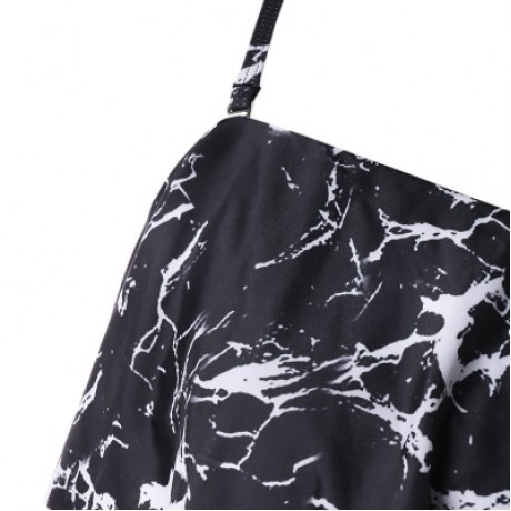 Plus Size Marble Print High Waisted Bikini Set (BLACK)