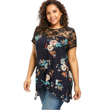 Lace Trim Plus Size Blossom Blouse (MIDNIGHT BLUE)